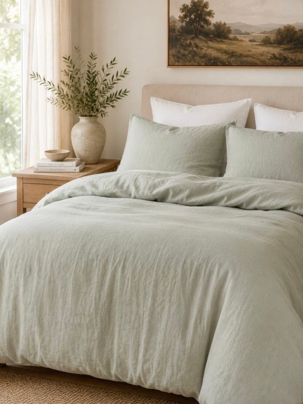 NWOT Quince 100% European Flax Linen Duvet Cover Set King Cal King 2 Shams Sage